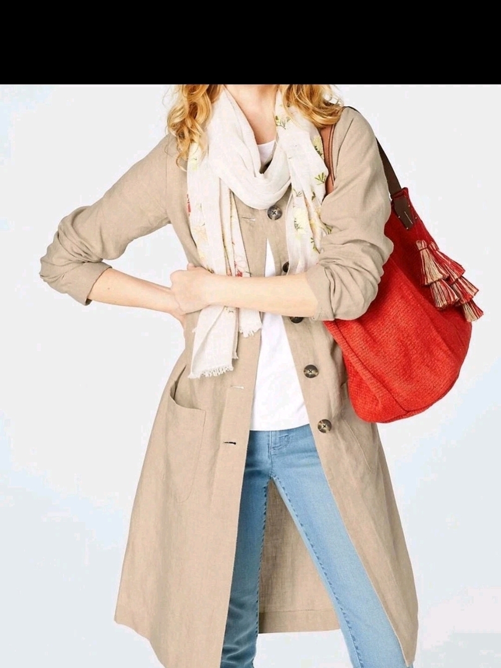 J.Jill Linen Long Duster Jacket Coat Beige/Tan/Natural Size L